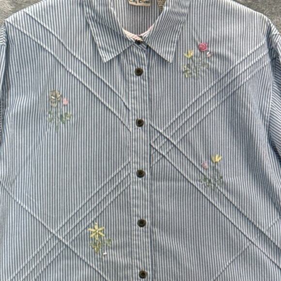 Koret City Blues Floral Striped Blue Pink Cottage Granny Button Up Blouse Large - Picture 4 of 6